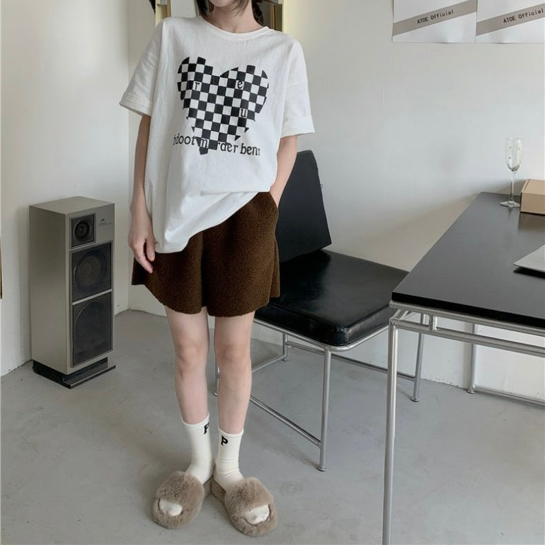 モノクロハート ニッチルーズ カジュアル 半袖トップス mry000091