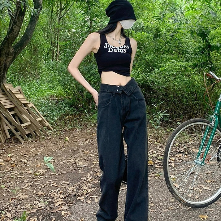 折り返し ハイウエスト ワイドレッグ パンツ mry000173