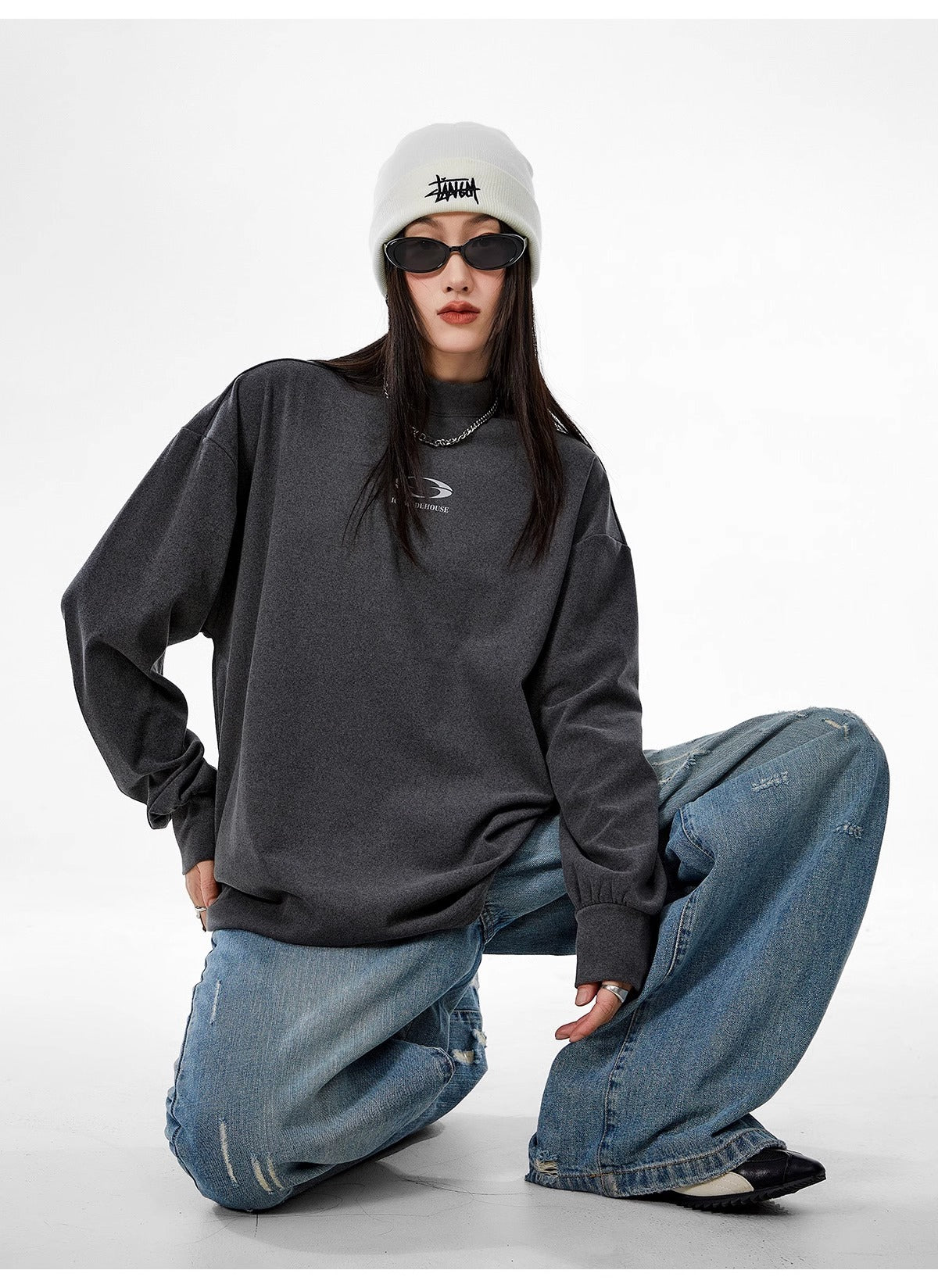 【3color】Monochrome Flow Mock Neck T-shirt mry001618