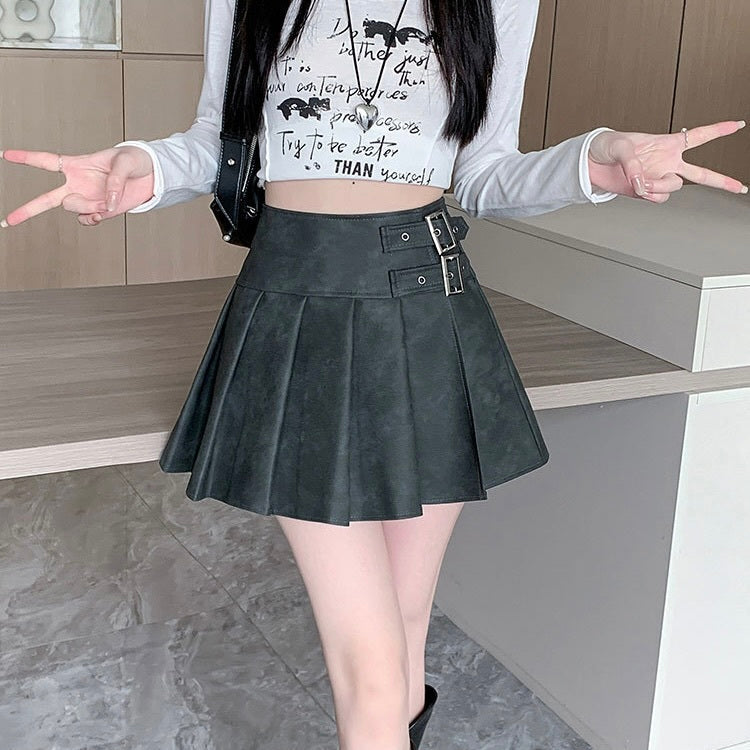 【Orchid】3カラー展開 韓国デザイン 韓国カジュアル レザー素材 ミニスカート mry001127