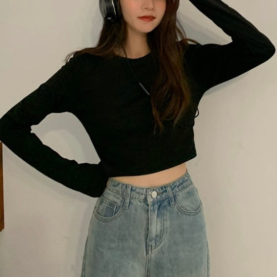 3カラー展開 韓国カジュアル 韓国ストリート シンプル ショート丈 トップ mry001077