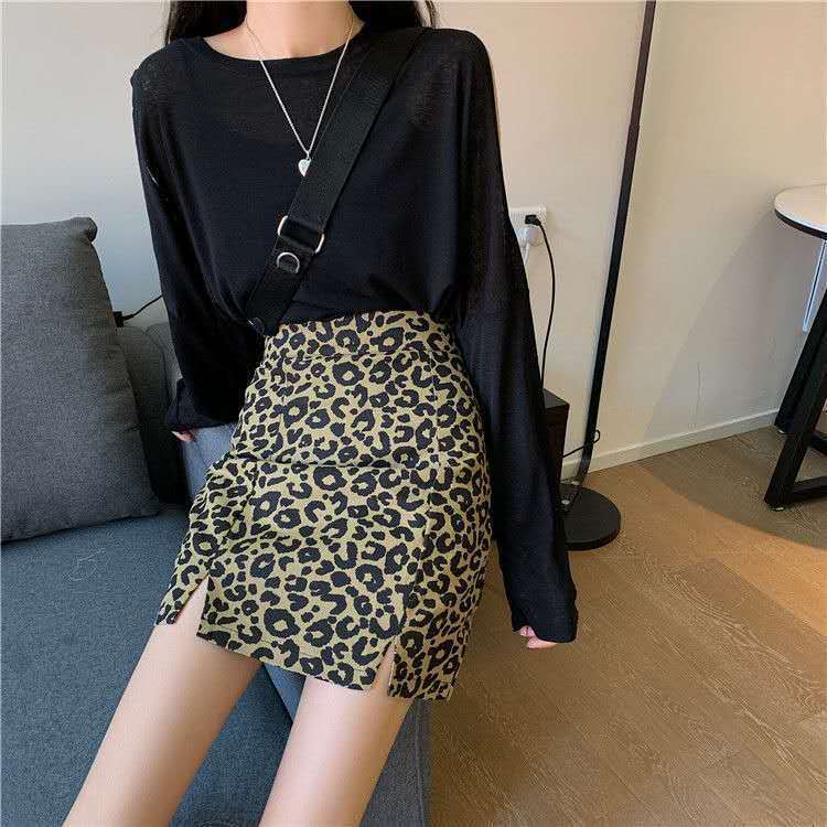 ヒョウ柄 Aライン ミニスカート mry000223