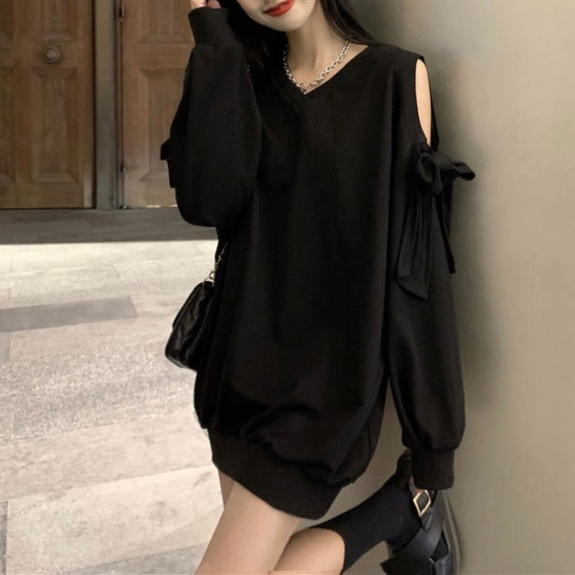 ルーズ ミッドレングス 肩リボン トップス mry000131