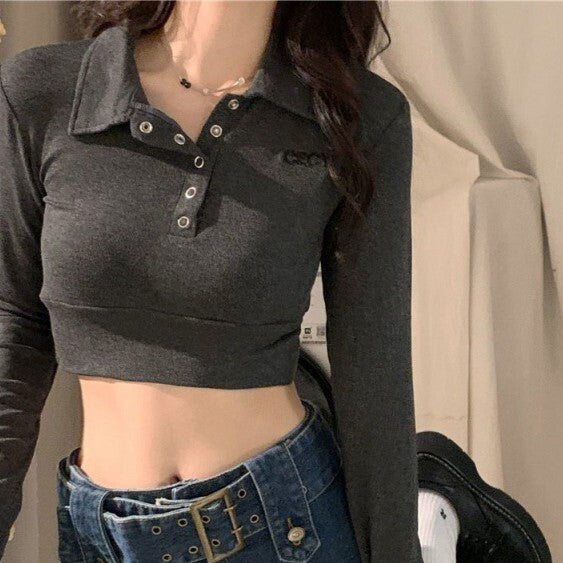 【送料無料】クロップド丈 3カラー 長袖Tシャツ 2023春トレンド 韓国ストリート 韓国カジュアル mry000586