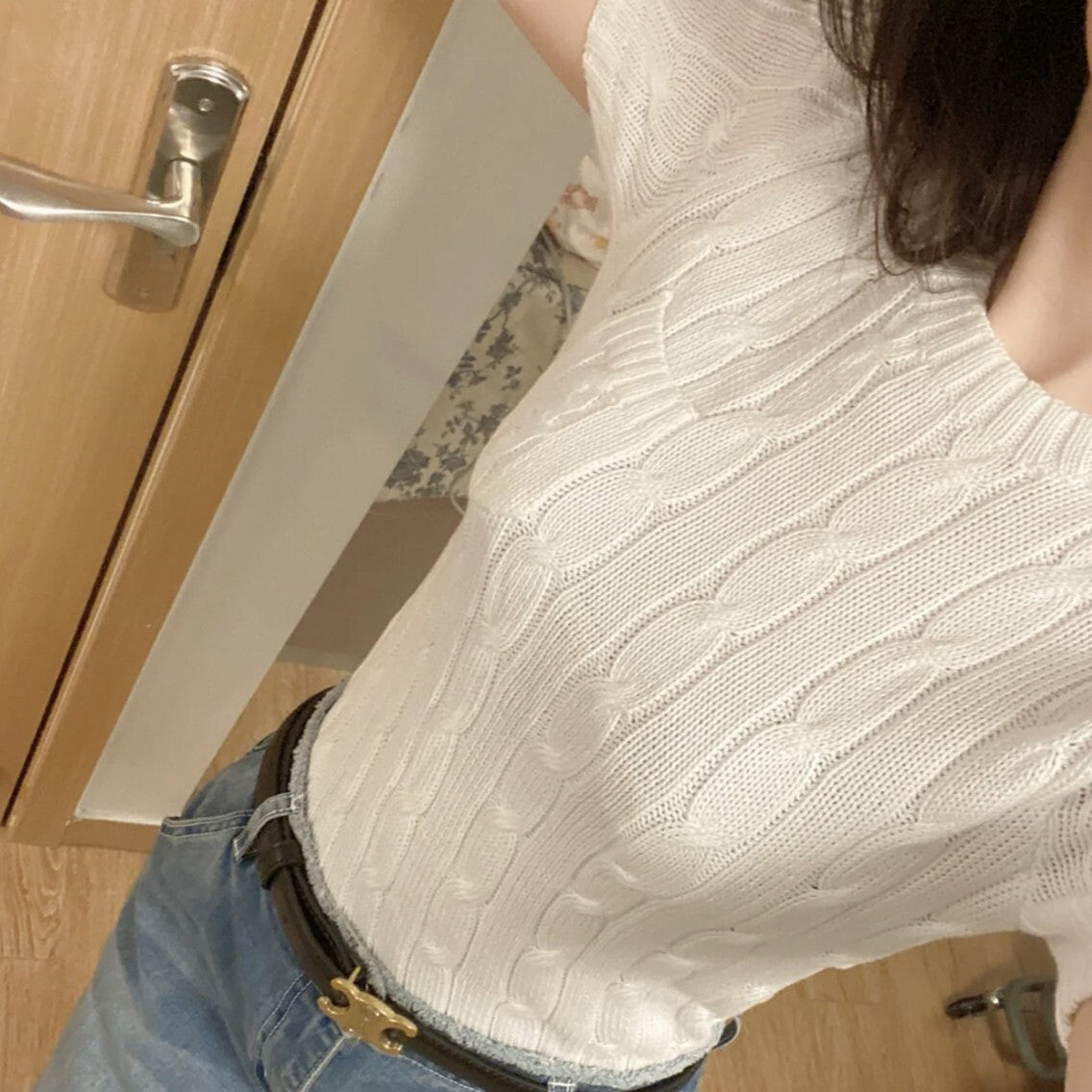 【送料無料】4カラー展開 高品質 半袖 ミニポケット ニット トップス mry000639