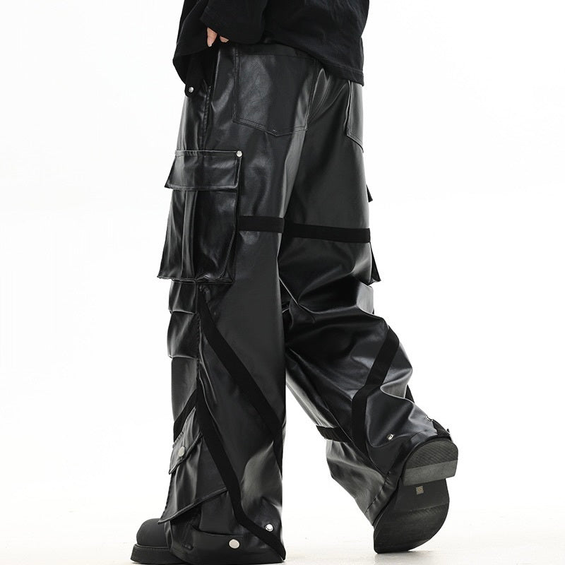 【Orchid】韓国ストリート 韓国カジュアル レトロトレンド レザー生地 ワイドパンツ mry001407