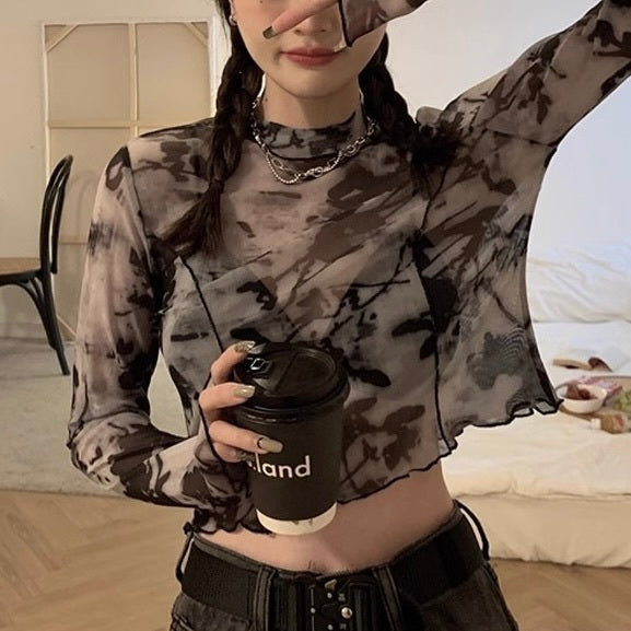 2カラー展開 韓国カジュアル 韓国デザイン ショート丈 レースシャツ mry001239