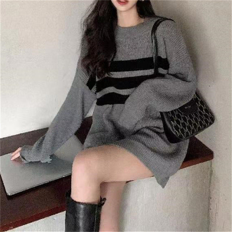 【Plaisir】3カラー展開 韓国ストリート 韓国カジュアル ストライプ オーバーサイズ ニット mry001304