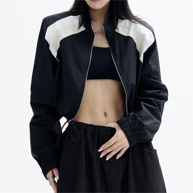 2カラー展開アメリカン レトロ ショート丈 ジップ ジャケット 韓国ストリート 韓国カジュアル mry000954