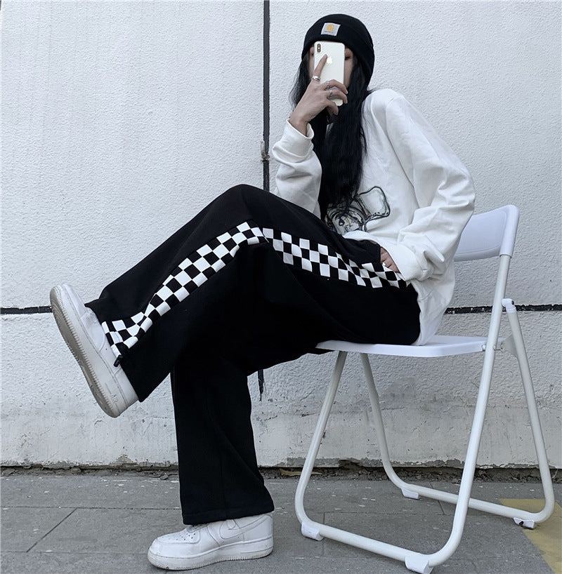 チェックライン ワイドレッグ パンツ mry000171