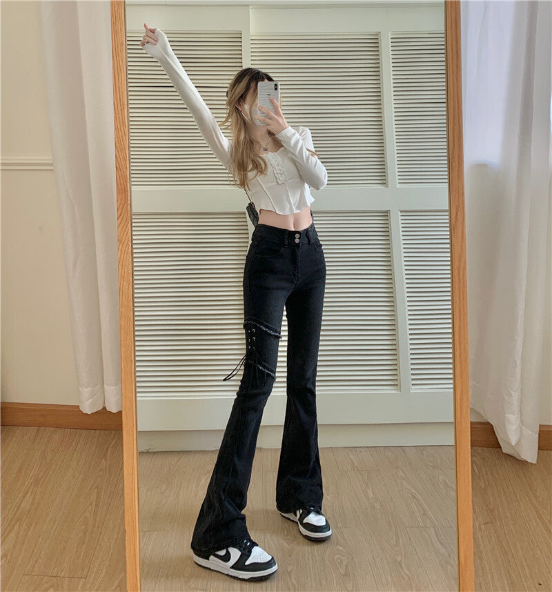 【送料無料】春デニムパンツ 2カラー 韓国カジュアル 韓国ストリート 韓国ガーリー 2023トレンド mry000575