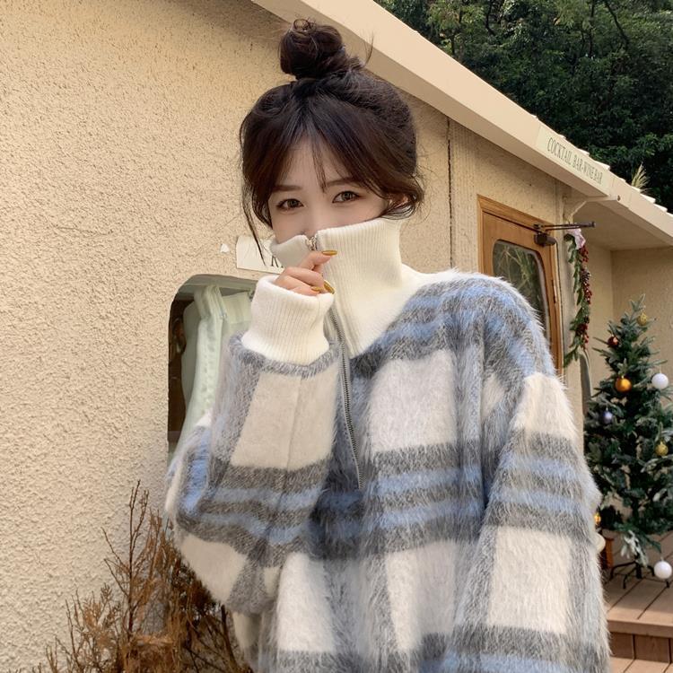 格子柄デザイン ハーフジッパー mry000495