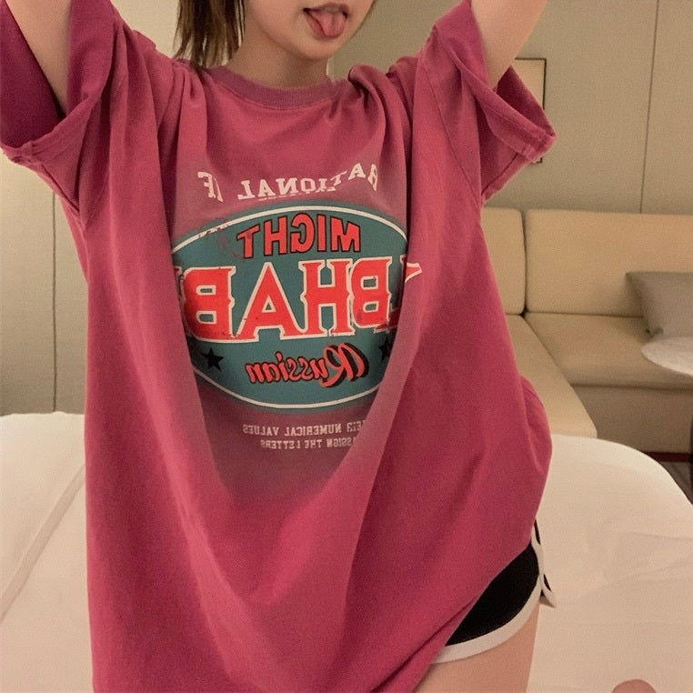 レトロ風Tシャツ ミドル丈 半袖 トップスmry000006