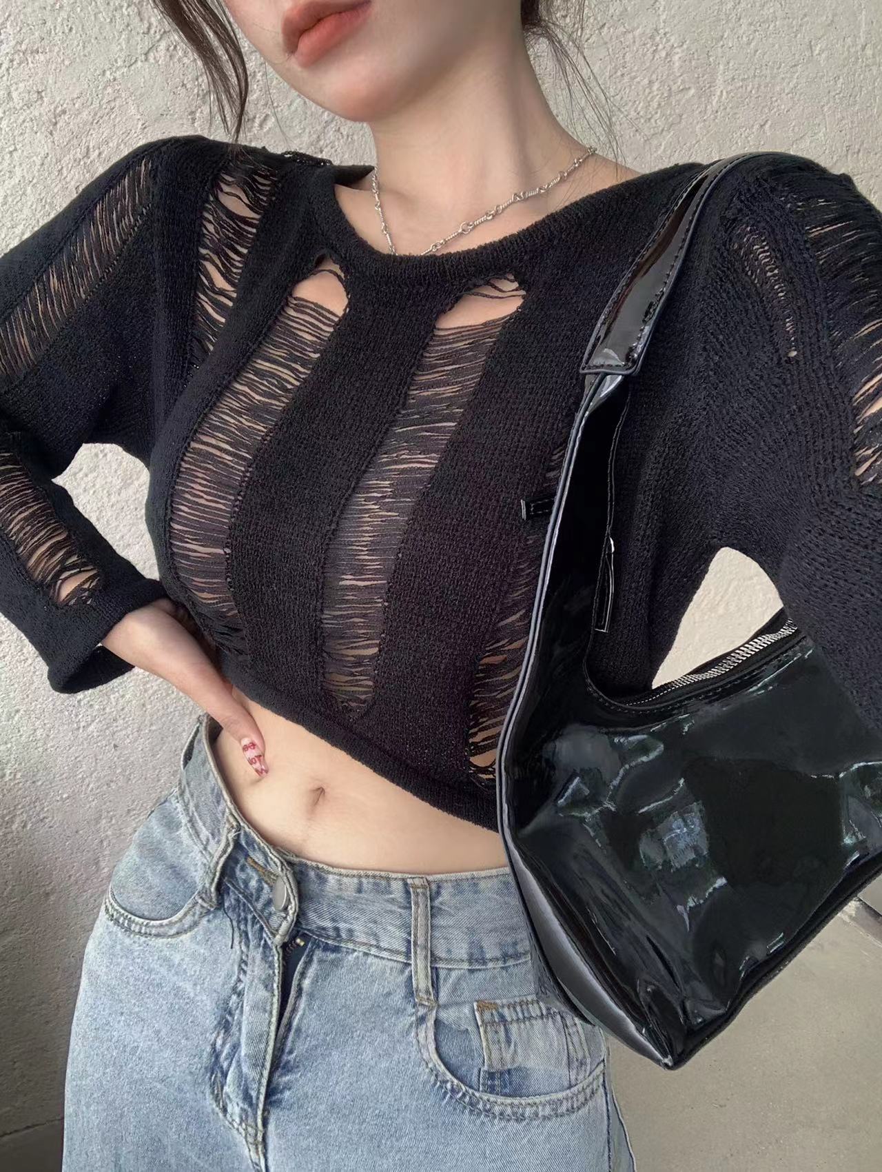 2カラー展開 韓スト サマーニット セーター スリムフィット トップス mry000644