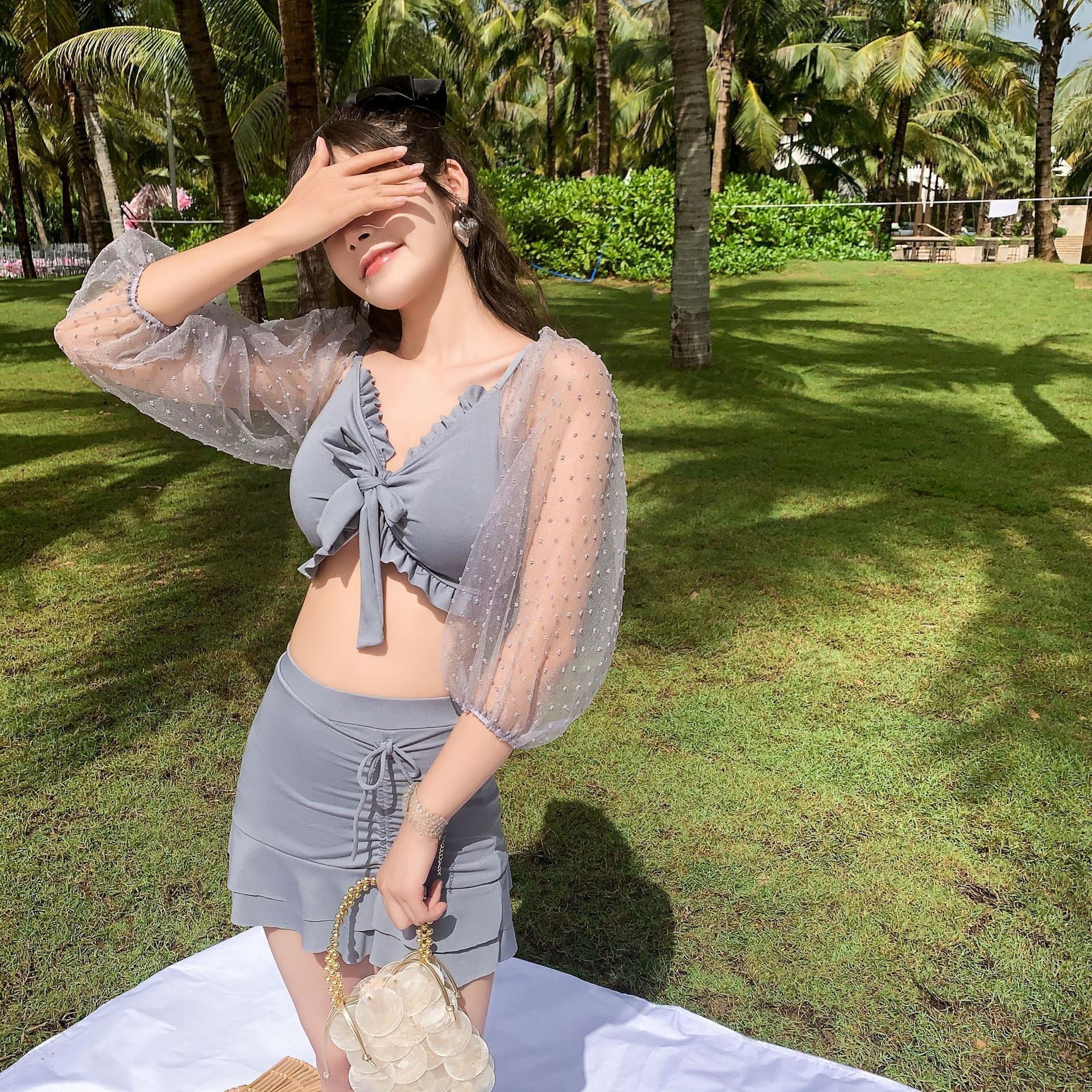 【送料無料】2カラー展開 ドット ショルダー スイムウェア mry000619