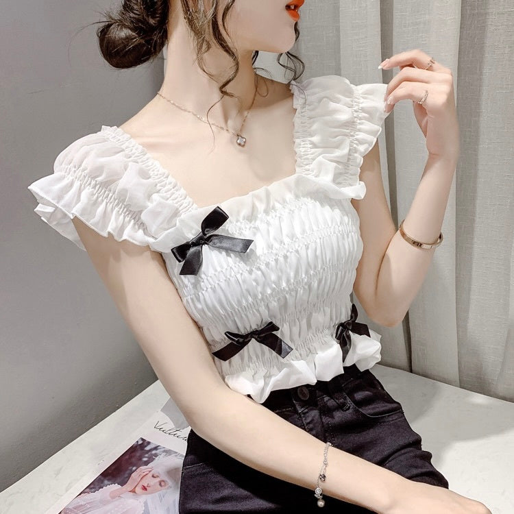 オフショルダー ショート ハイウエスト シフォンシャツ mry000058