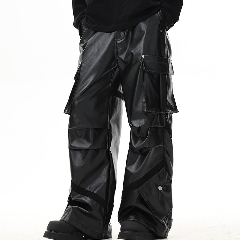 【Orchid】韓国ストリート 韓国カジュアル レトロトレンド レザー生地 ワイドパンツ mry001407