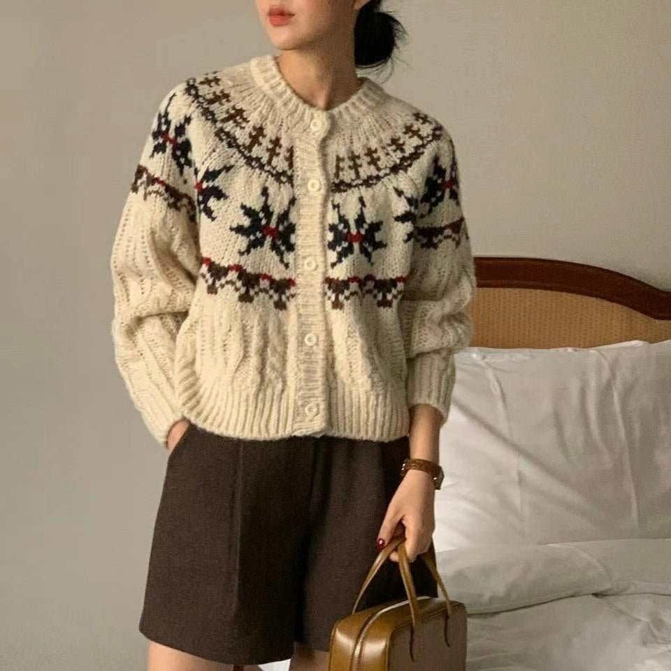 【Plaisir】フェアアイル柄 ニットカーディガン mry001489