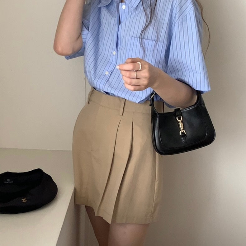 ラペル半袖 ストライプシャツ mry000062