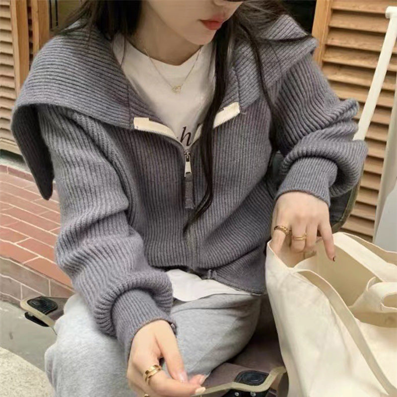 【送料無料】デザインフード ジッパーセーター 韓国カジュアル 韓国ガーリー mry000540