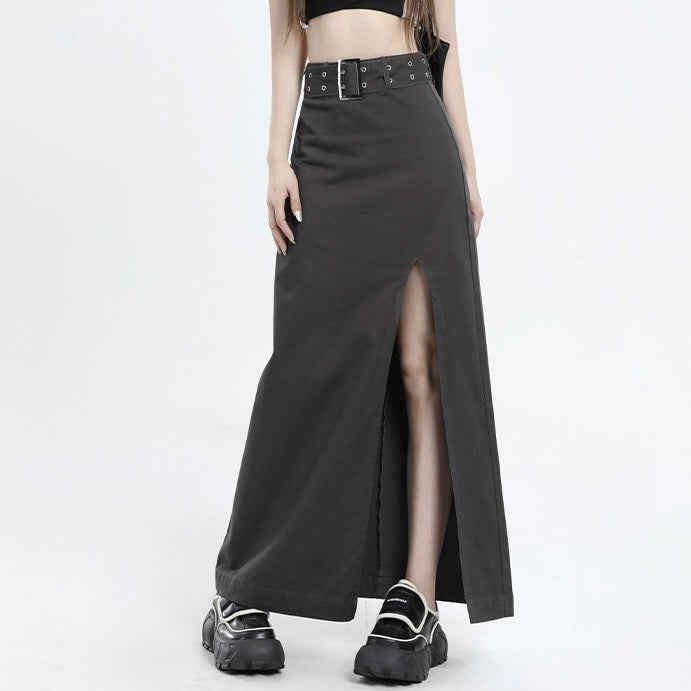 2カラー展開ヨーロッパ 韓国ストリート 韓国デザイン モノトーン ハイウエスト ロングスカート mry001186