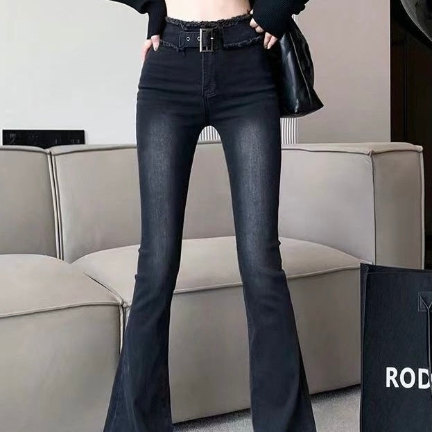 美脚見え ハイウエスト フレアジーンズ mry000465