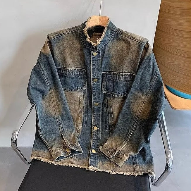 韓国ストリート 韓国カジュアル レトロ ヴィンテージ デニムジャケット mry001369