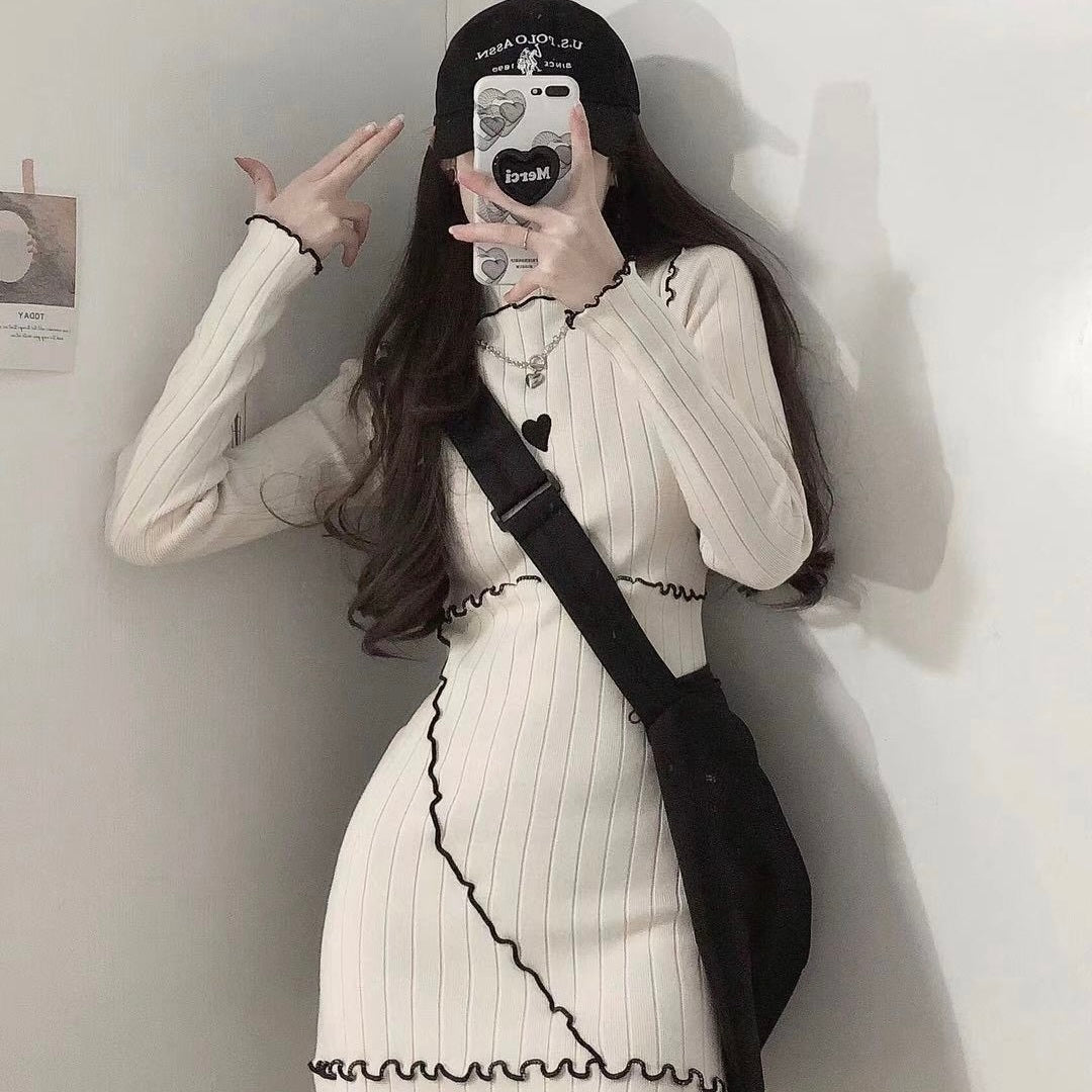 ハートステッチ スリムニットワンピース mry000414