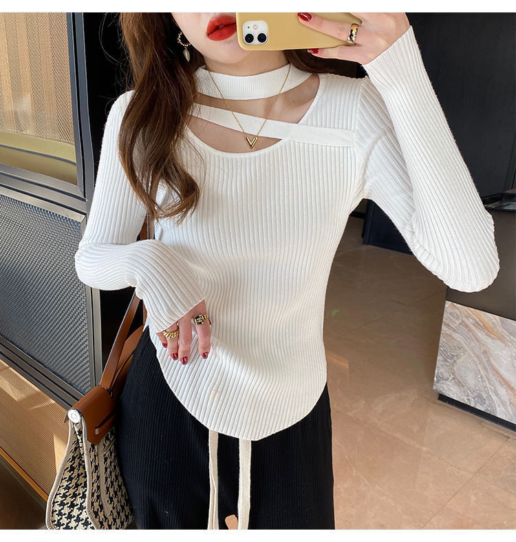 【Carina】2カラー展開 カットアウト リブ編みニット mry001137