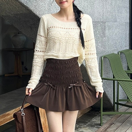 2カラー展開 韓国カジュアル 韓国デザイン シャーリング リボン ミニスカート mry001093