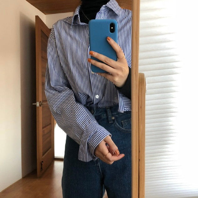 ブルー ストライプシャツ mry000084