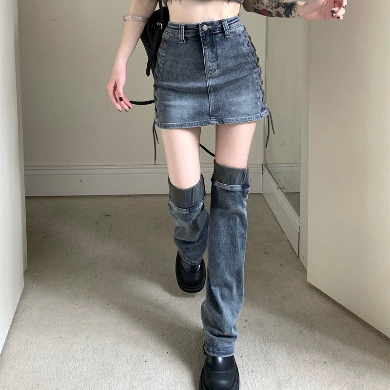 【Black Mamba】レッグウォーマーデニムスカート mry001537