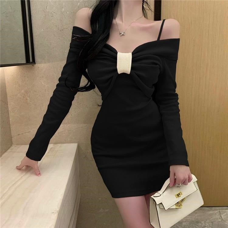 ビッグリボン デザイン ニット ワンピース mry000167