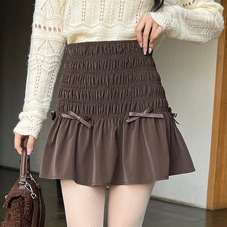 2カラー展開 韓国カジュアル 韓国デザイン シャーリング リボン ミニスカート mry001093
