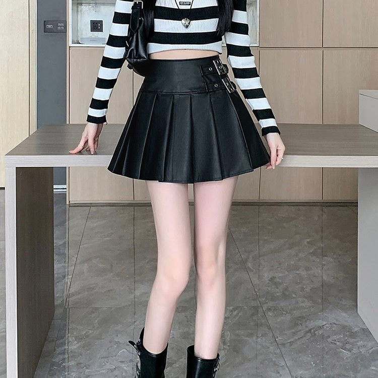 【Orchid】3カラー展開 韓国デザイン 韓国カジュアル レザー素材 ミニスカート mry001127