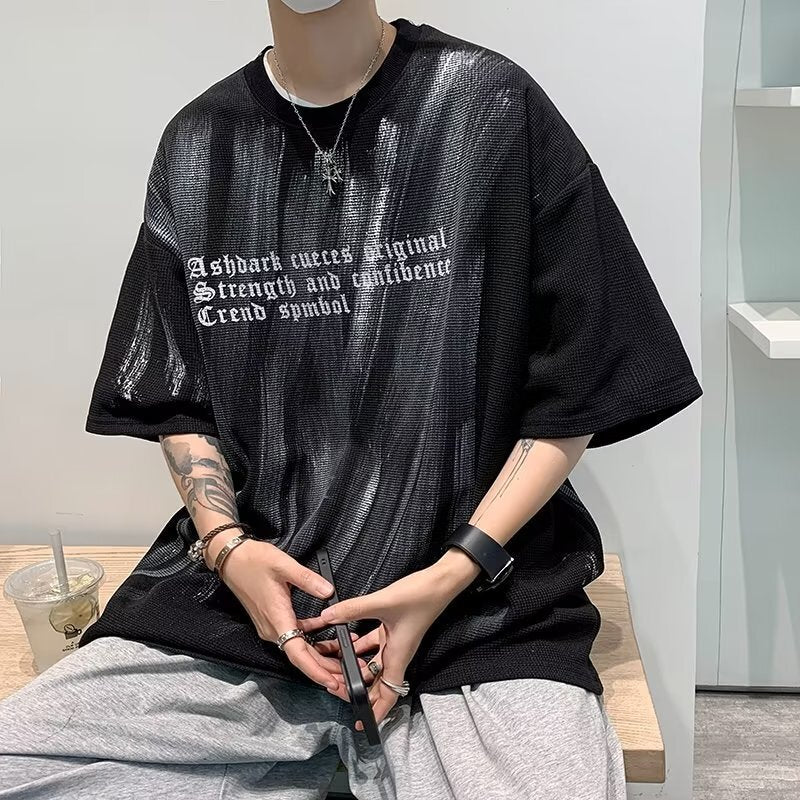 2カラー展開 2023SS アメリカン レトロ メンズ アルファベット デザイン 半袖 ビッグ Tシャツ 韓国カジュアル 韓国モード mry000903