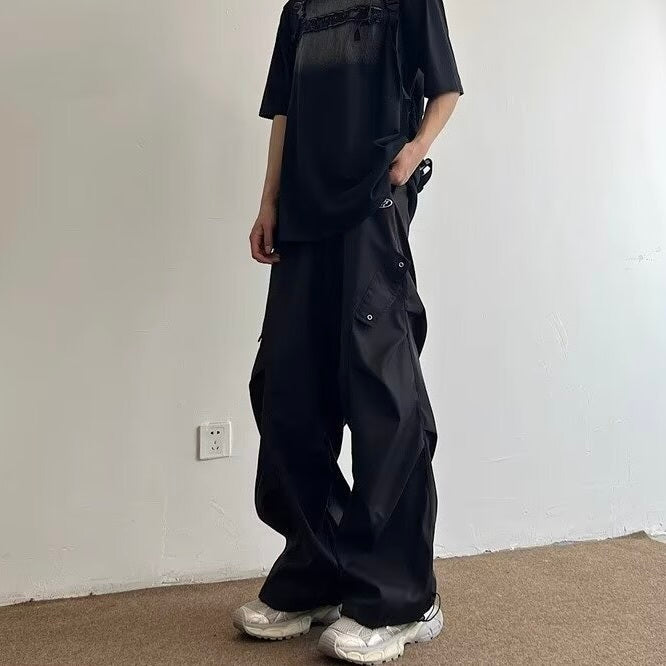 2カラー展開 アメリカン 韓国ストリート 韓国カジュアル レトロ ワイドシルエット カーゴパンツ mry001338