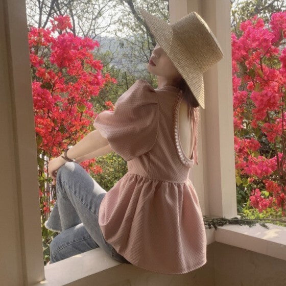 【送料無料】2カラー展開 フレンチ パフスリーブ デザイン トップス フレンチガーリー 韓国ガーリー mry000662