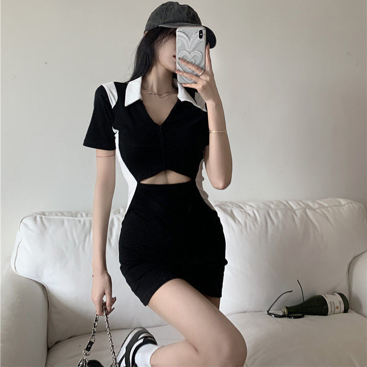 ウエスト細見えデザイン フロントカット ワンピース mry000235