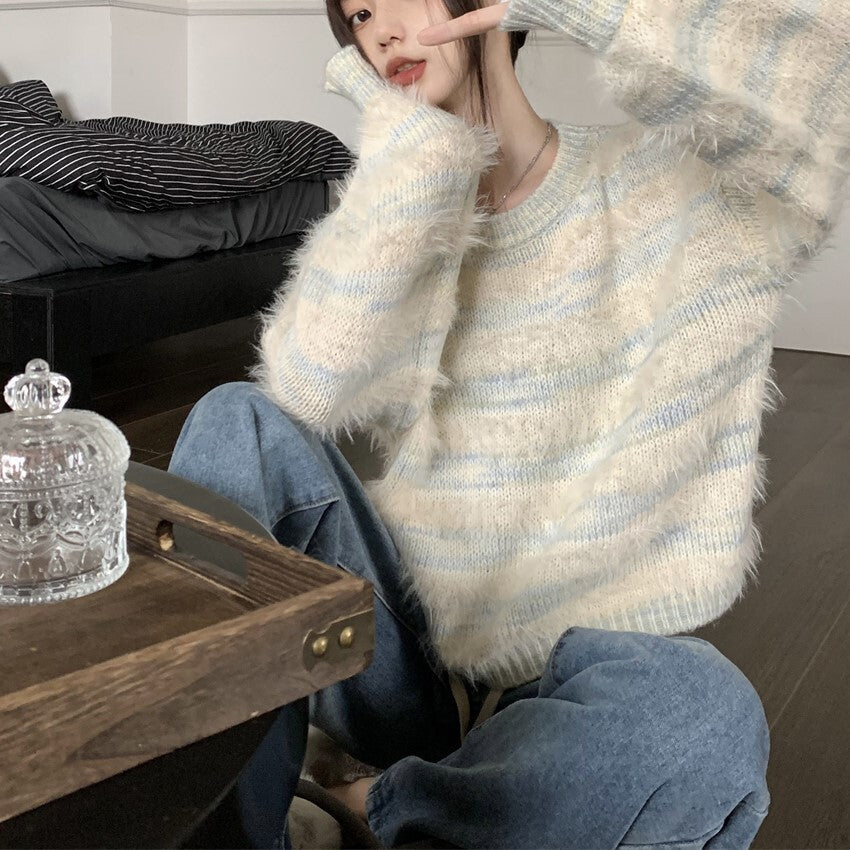 【送料無料】デザイン ニット 2カラー ふわふわ素材 韓国カジュアル 韓国ガーリーmry000560