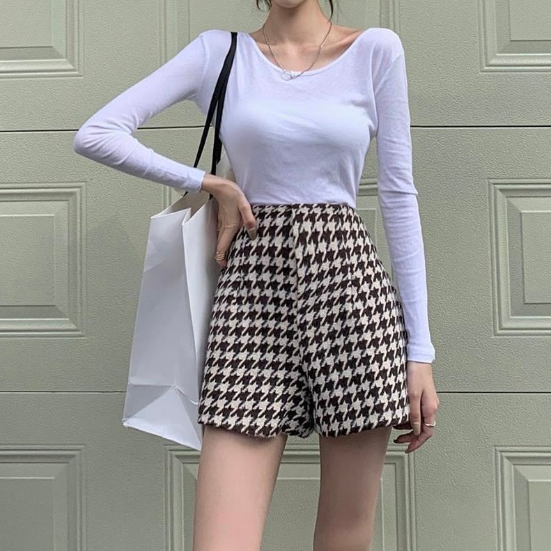 千鳥柄 ハイウエスト ショートパンツ mry000027