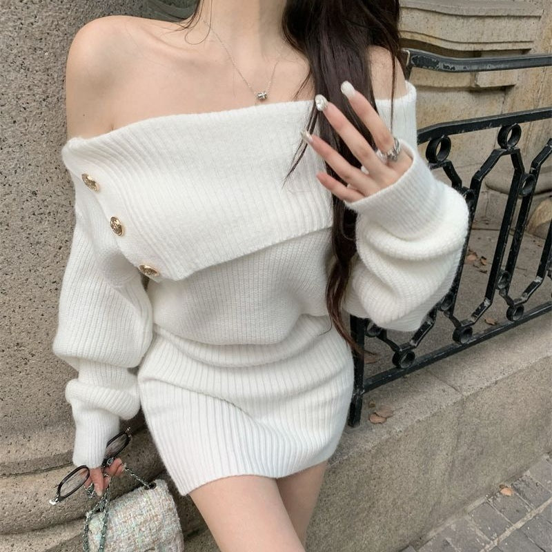 【特別価格 / 3color】オフショルダー ニットワンピース mry001483