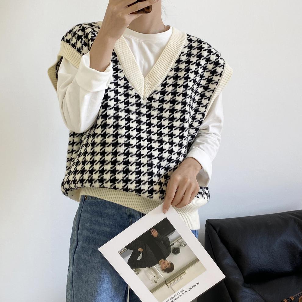 AW 千鳥柄 ニット ベスト mry000150