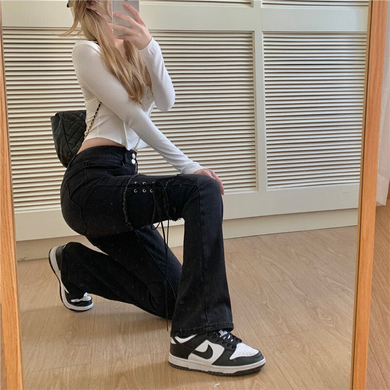 【送料無料】春デニムパンツ 2カラー 韓国カジュアル 韓国ストリート 韓国ガーリー 2023トレンド mry000575