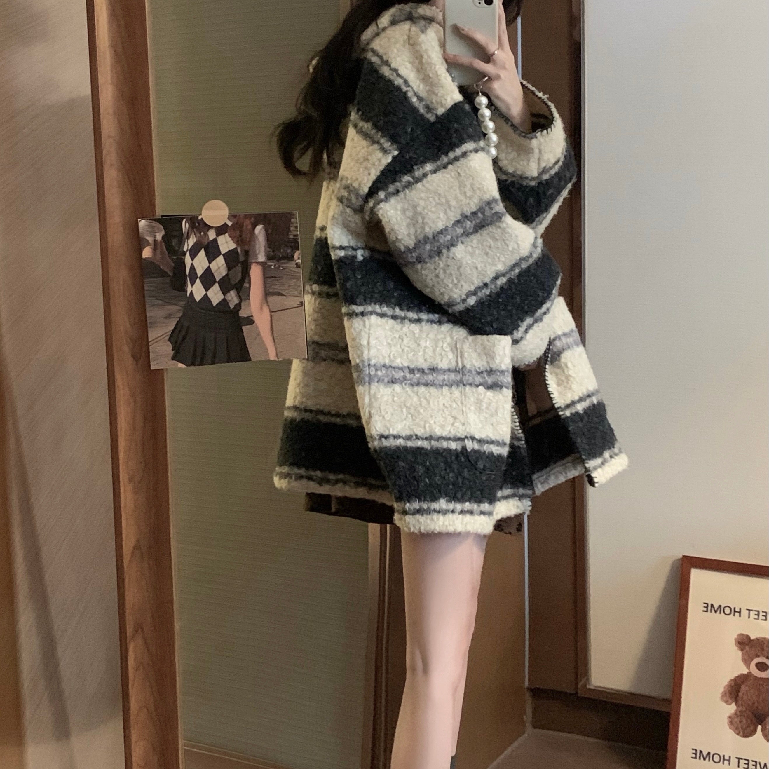 フード付き ボーダー ウールジャケット mry000459