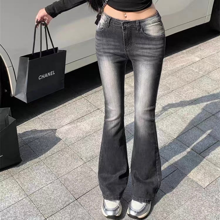 【Chéri】骨盤パッド入りグラデーションフレアデニムパンツ mry001485