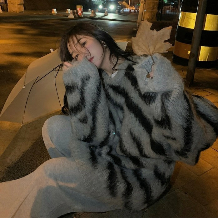 ソフトモヘア ゼブラ柄 セーター mry000455