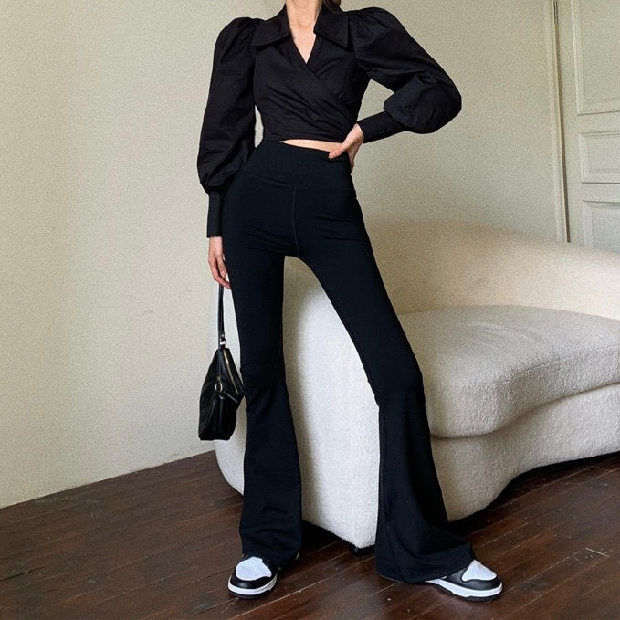 ハイウエスト フレアパンツ 薄手 mry000040