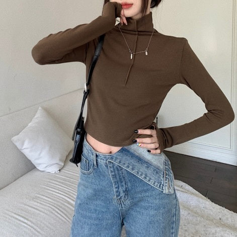 ハイネック ショート丈Tシャツ mry000478