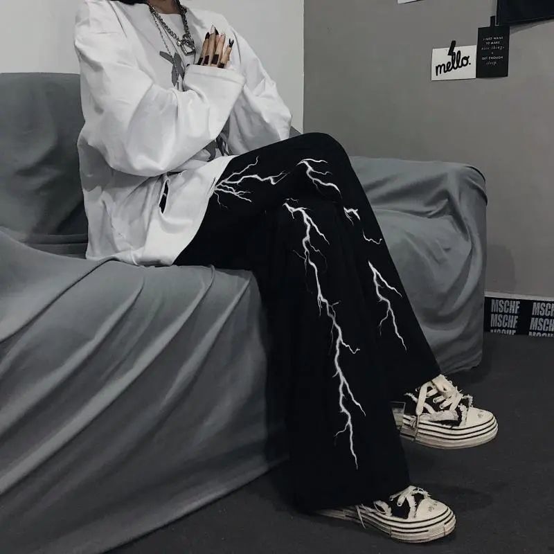 2カラー展開 20023SS インレトロ サンダー プリント ハイストリート ストレート パンツ ユニセックス 韓国ストリート mry000914